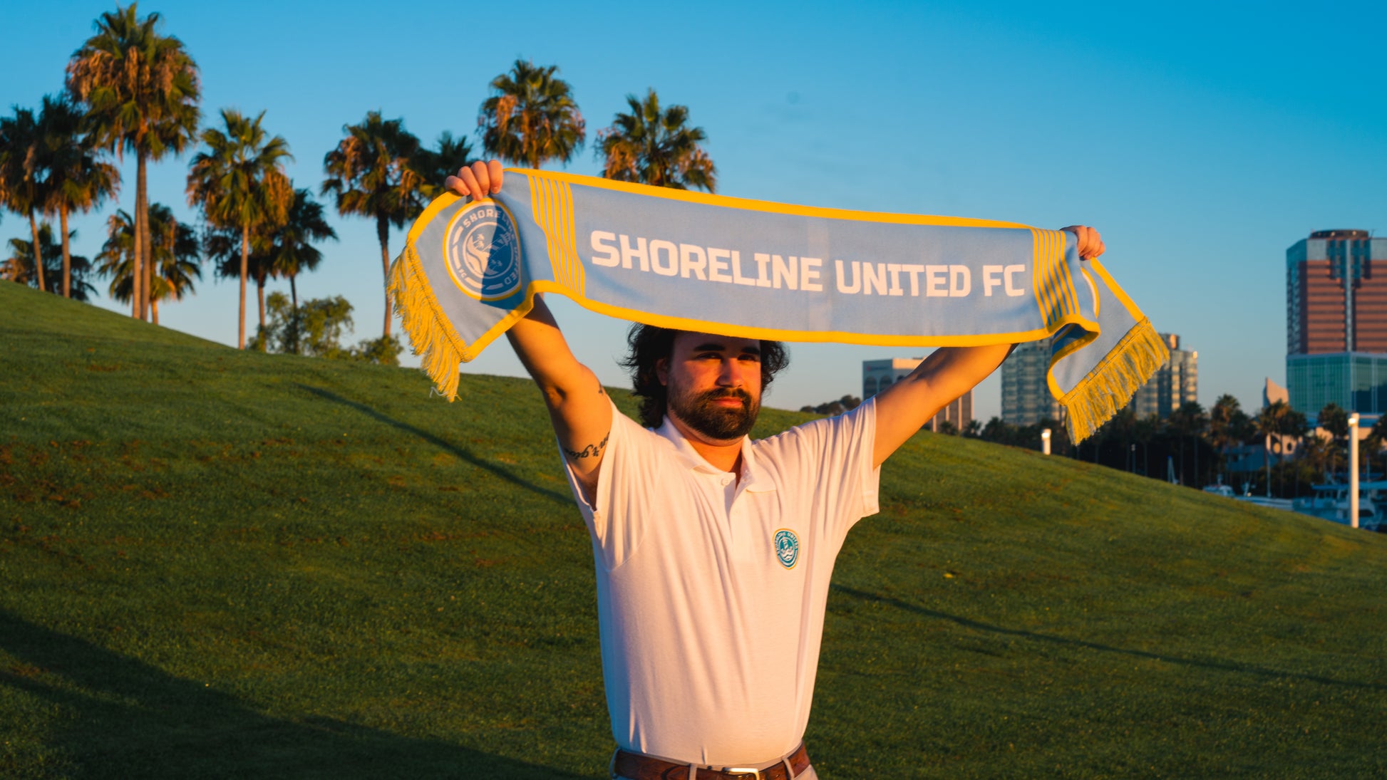 Brandon Brum wearing Shoreline United FC Supporter Scarf 